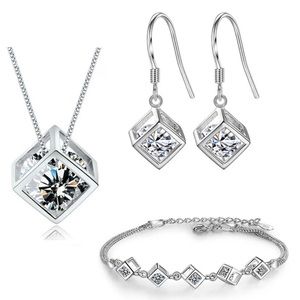 Cube Crystal Jewelry Lot Necklace Earrings Bracelet  3pc Set NEW